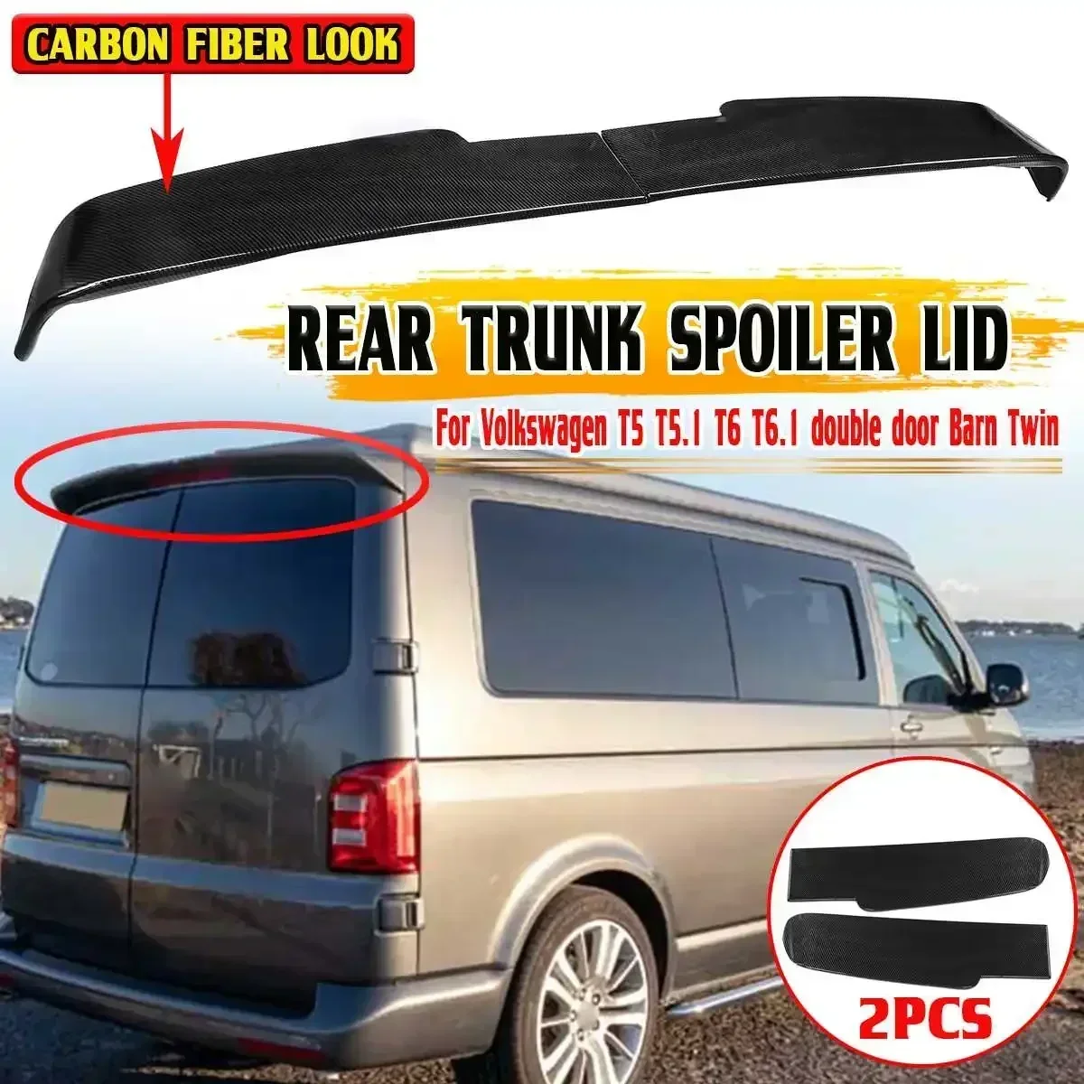 Black/Carbon Fiber Look Car Rear Spoiler Trunk For Volkswagen VW T5 T5.1 T6 T6.1 Double Door Barn Twin Body Kit