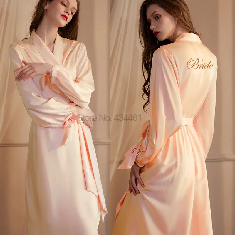 

Женский Атласный халат, длинная ночная рубашка с поясом, свадебное кимоно для невесты, халат с лацканами, свободная Пижама, ночная рубашка, летний Халат
