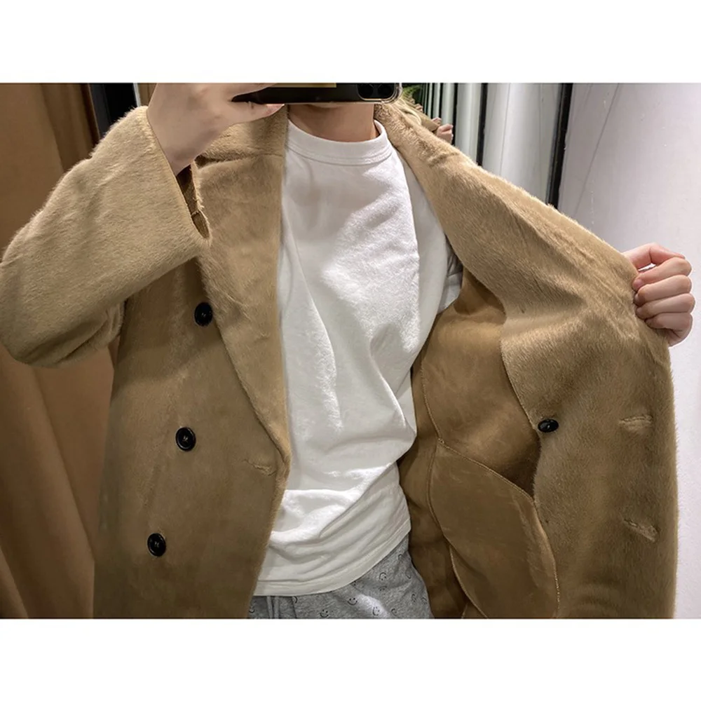 PB&ZA Women's Winter Coat Faux Fur Double-breasted Long Female Clothing Fluffy Overcoat Elegant Solid Casual Oversize Outerwear