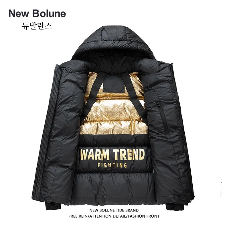 New Bolune Fashion Black Gold Loose Cotton-padded jacket Winter down Coat Graphene Warm Men's Jacket |