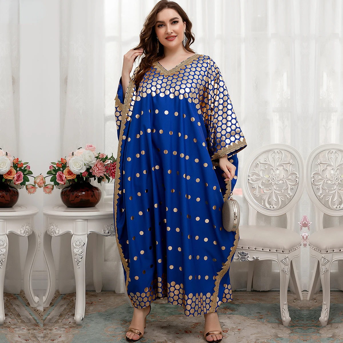 

Abayat Women Muslim Dress Loose Bat Sleeve Caftan Marocain Kaftan Dubai Abaya Dots Hijab Robe Femme Musulmane Eid Islam Clothing