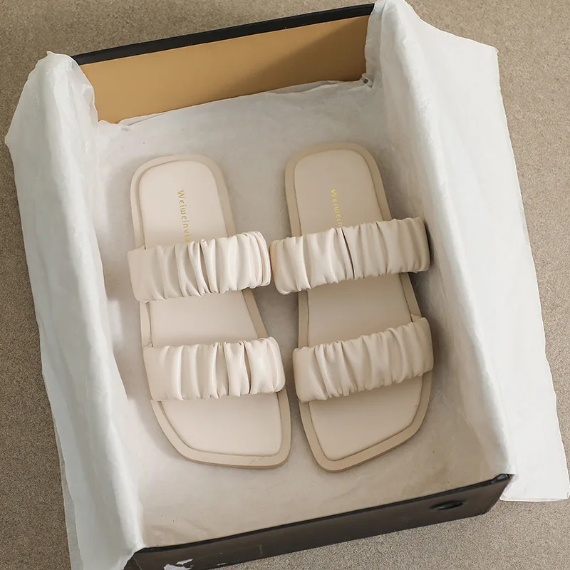 

One Word Belt Slippers Women's Summer Outside Wear Flat Slippers Kpop Large Size Girl Shoes Open Toe Slippers Women Flip Flops