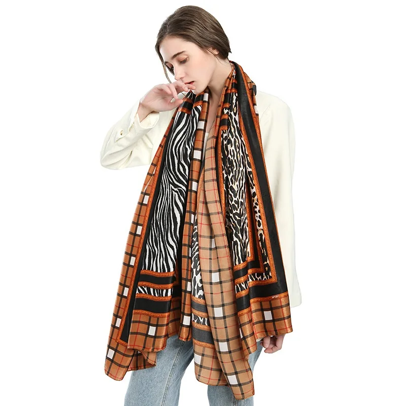 

European American Versatile Women Scarves Autumn Winter Comfortable Soft Cotton Fashion Plaid Zebra Leopard Print Shawl Scarf