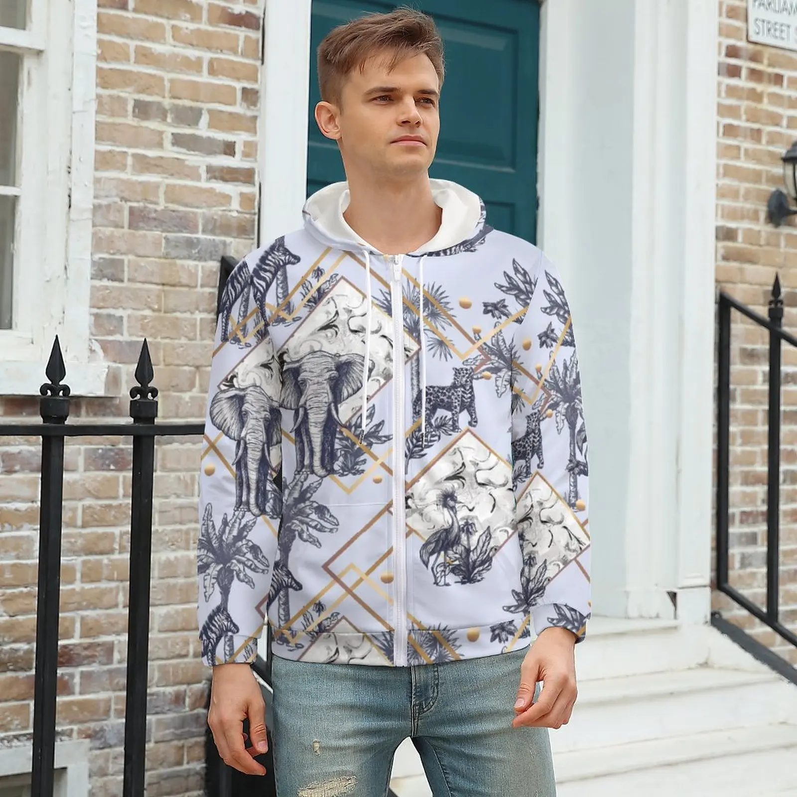 

Elephant Hoodie Wildlife Animal Print Cool For Man Hoodies For Man Winter Zip Up Hoodie Plus Size 5XL