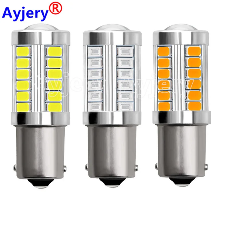 

AYJERY 100pcs DC 12V 24V 1156 P21W 1157 LED Car Turn Signal Light 33 SMD 5630 5730 Auto Reverse Tail Brake Bulb DRL Light White