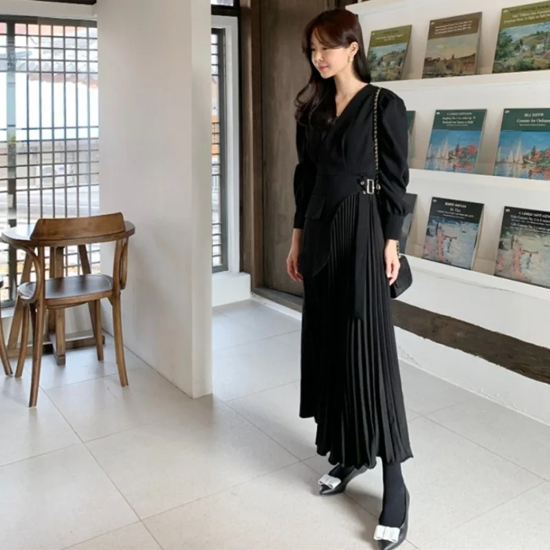 Плиссированные платья с v-образным вырезом туника на шнуровке по бокам Vestido