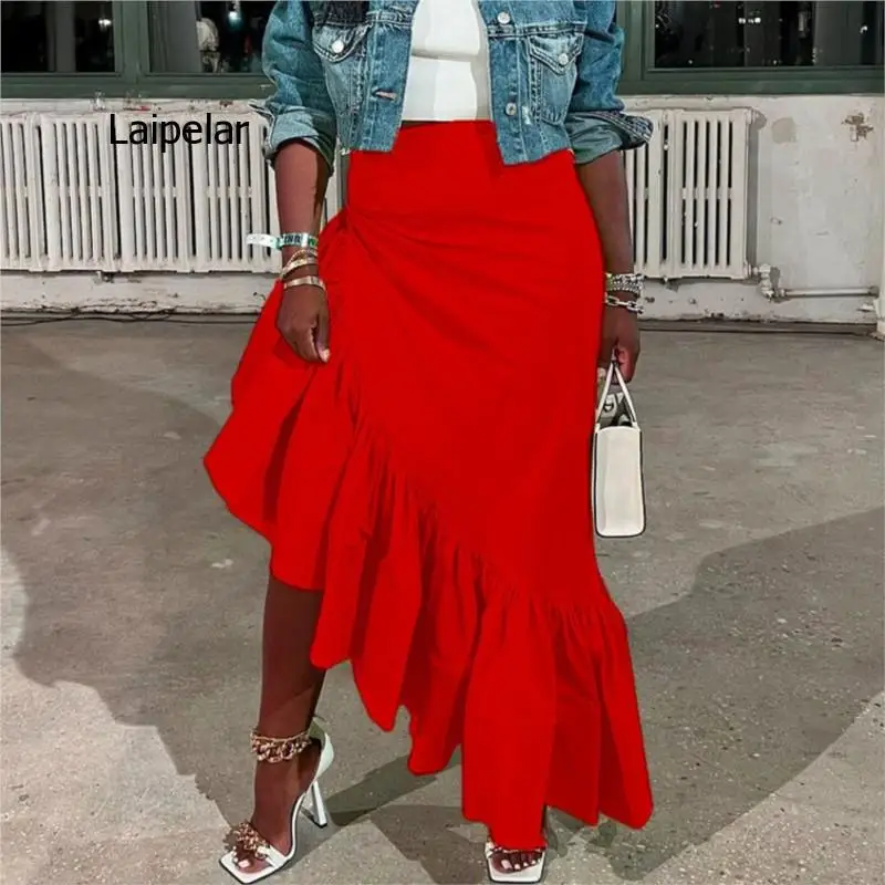 

Женская плиссированная юбка с оборками, однотонная универсальная Асимметричная юбка с завышенной талией, модная Клубная одежда для лета