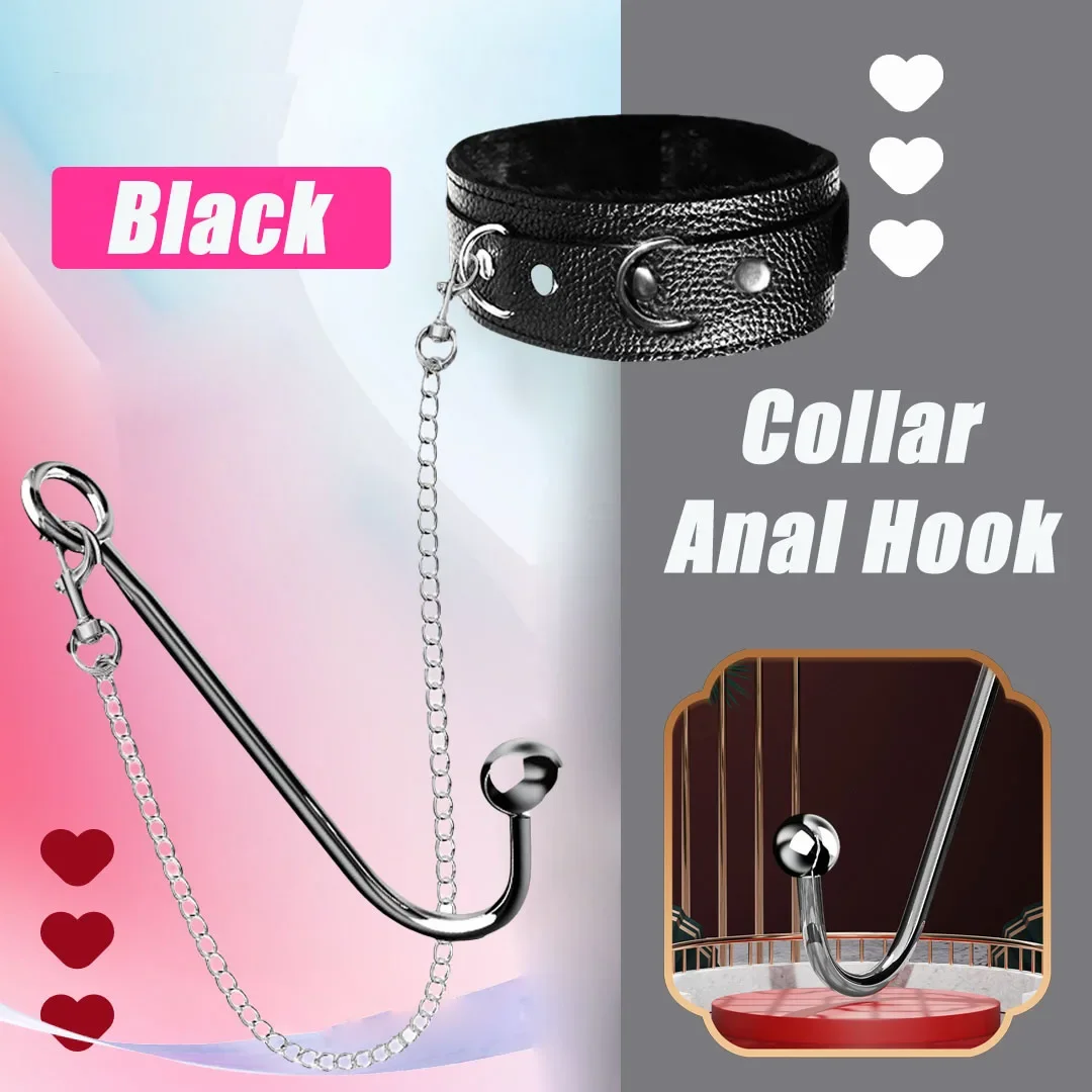Bondage Anal Hook Set Leather Collar Metal Plug Erotic Sex Restraints Fetish Adults Game for Couples Toys