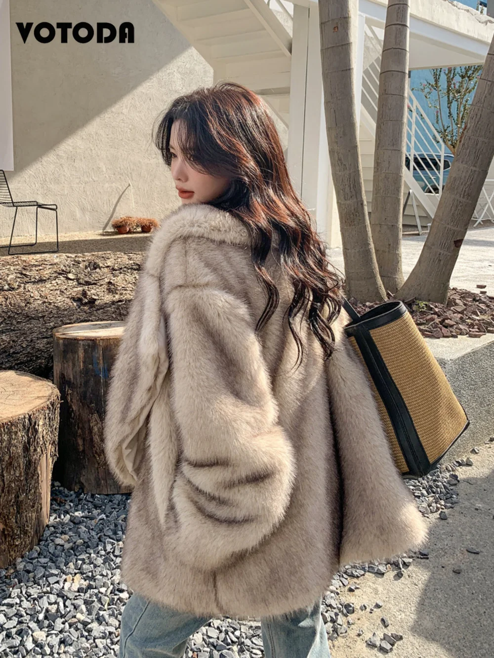 Winter Women Luxury Fur Coats Fluffy Furry Faux Mink Coat Loose Casual Turn-down Collar Jacket Fake Fox Fur Overcoat Outerwear