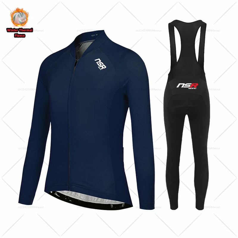 

2022 Korea NSR Winter Cycling Jersey set Long Sleeve Cycling Clothing MTB uniform riding Thermal Bib pants Men Road bike shirts
