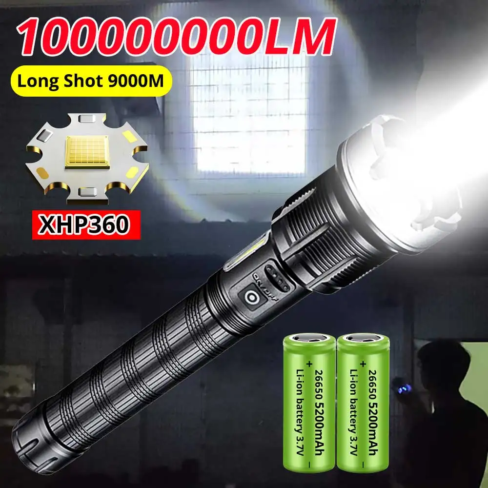 100000000LM XHP360 Powerful LED Flashlight Rechargeable Tact