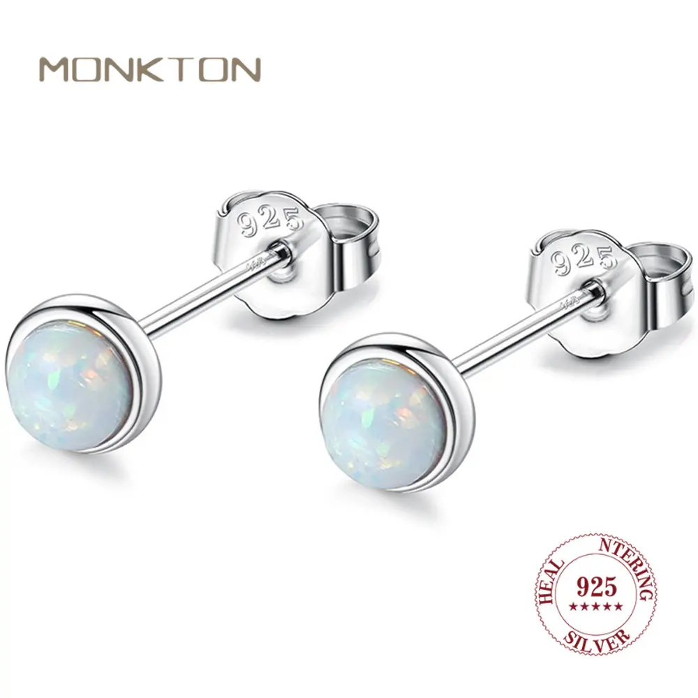 

Monkton 925 Sterling Silver Fire Opal Stud Earrings for Women Charm Mini Piercing Earrings Wedding Brands Fine Jewelry Wholesale