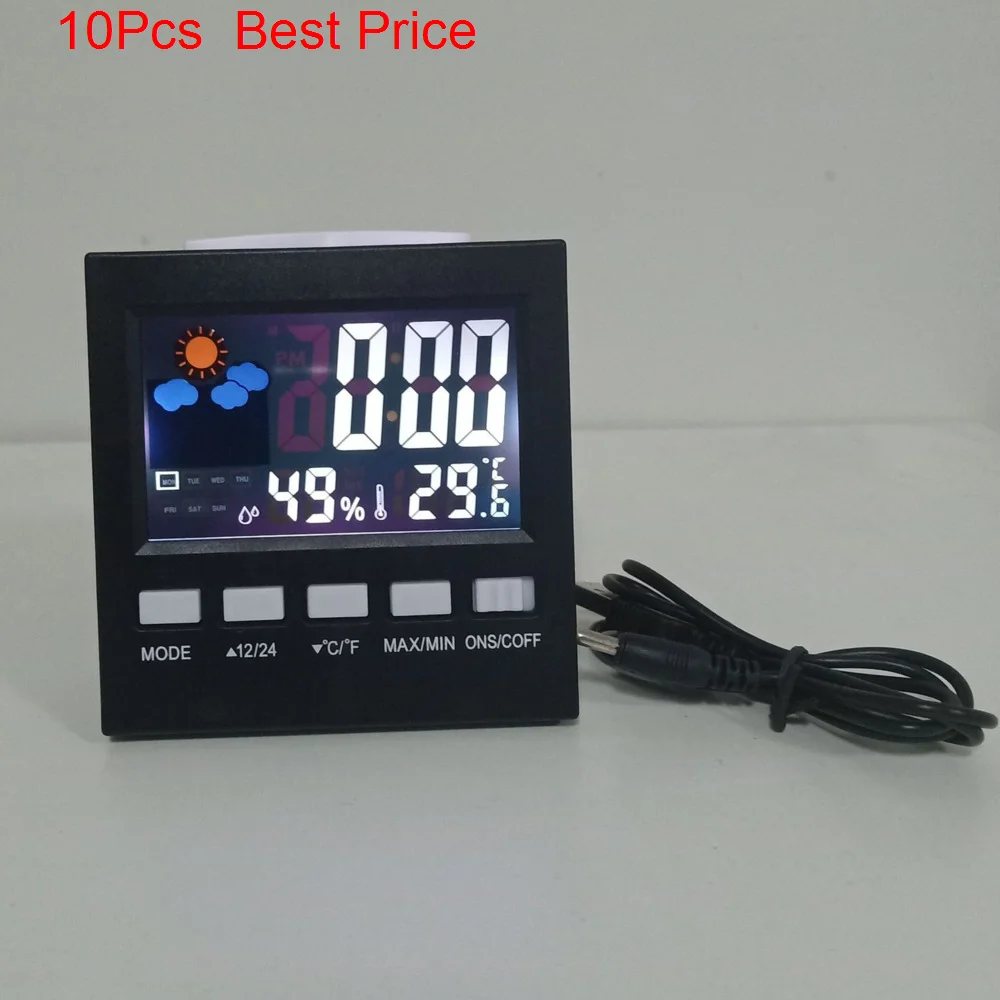 

10Pcs/lot Multifunctional Clock Alarm Clock Led with Backlight Temperature and Humidity Display Clock Color Screen Weather Clock