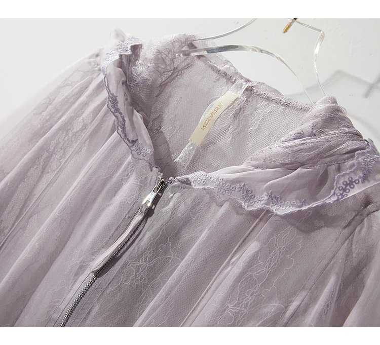 Женская Солнцезащитная рубашка BirdTree из 100% натурального шелка кружевная вышивка