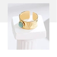stainless steel green natural turquoise opening ring statement bohemian natural stone fashion party wedding jewelry accessories
