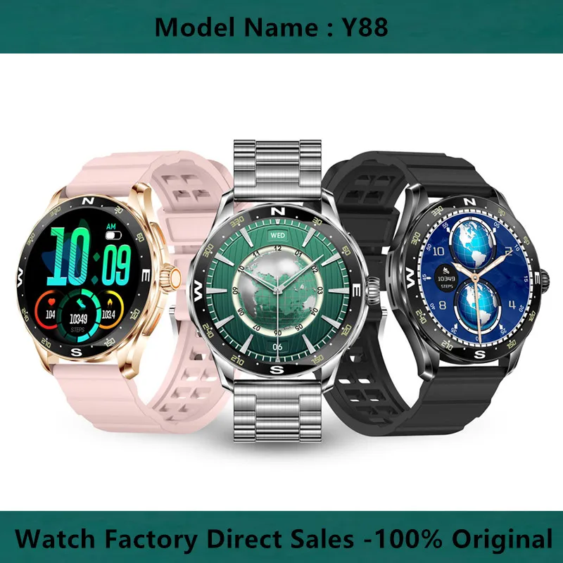 Smart Watch Y88 Fitness Tracker Compass Bluetooth Call Voice Assistant 1.43 Inch AMOLED Heart Rate Blood Pressure Monitoring