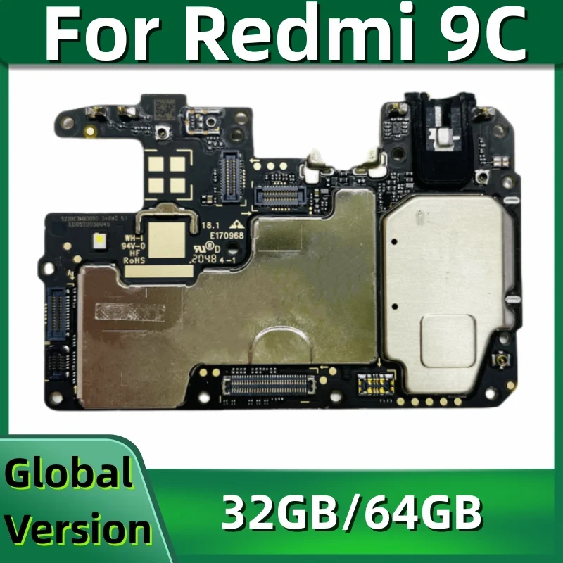 

32GB 64GB Motherboard PCB Module for Xiaomi Redmi 9C Mainboard MB Unlocked Logic Board with Global MIUI 12 System Installed