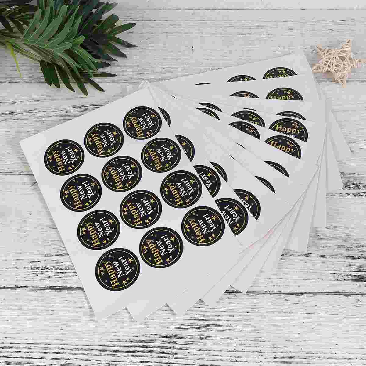 

8 Sheets Sealing Sticker Adhesive Single Use Round HAPPY NEW YEAR Sealing Sticker Labels for Scrapbook