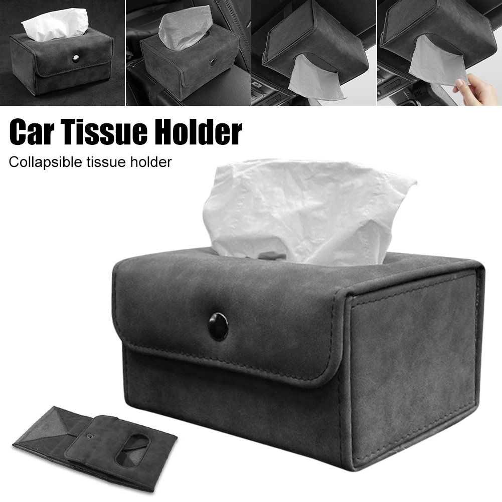 

Car Tissue Holder Foldable Leather Tissue Box Holder Backseat Sun Visor Napkin Holder Interior Storage Organizer Accessories