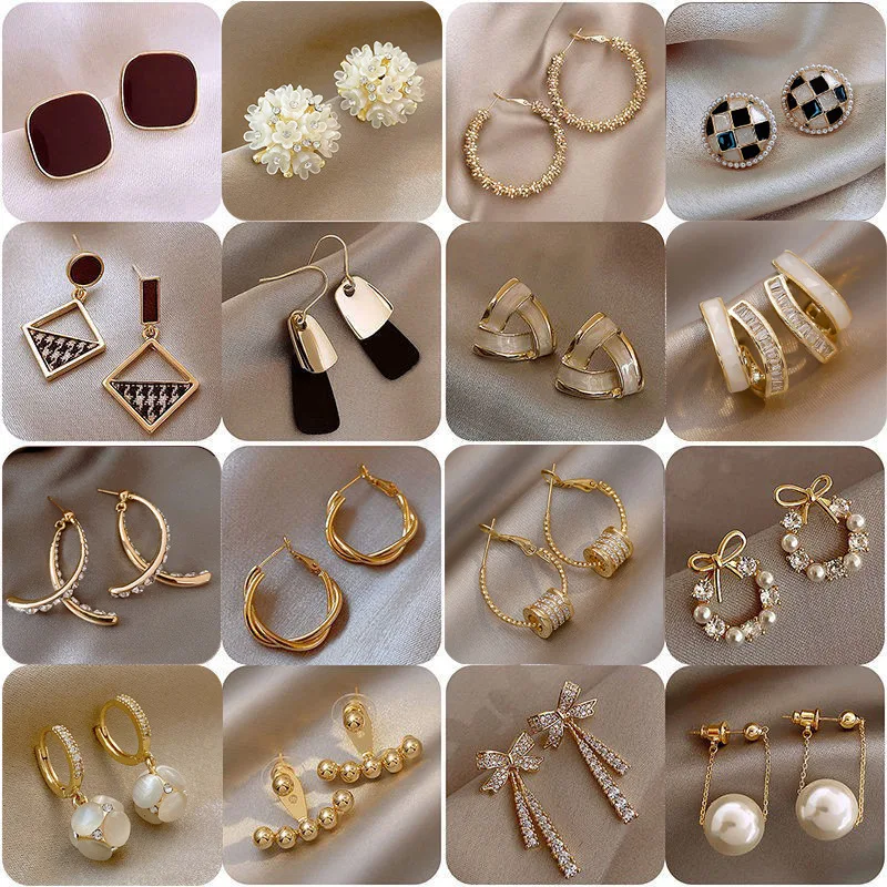 

Fashion Pearl Earrings Women's All-match Slimming Retro High-end Geometric Diamond Silver Pin Earrings Earrings Wholesale