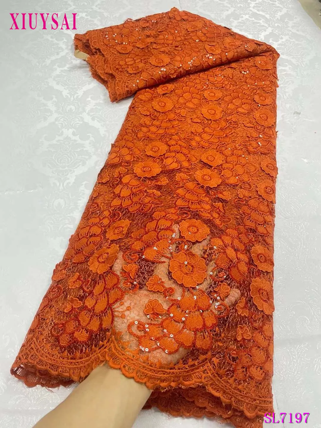

High Quality African Guipure Cord Lace Fabric with Sequins 2023 French Nigeria Lace Fabric for Luxury Wedding Material