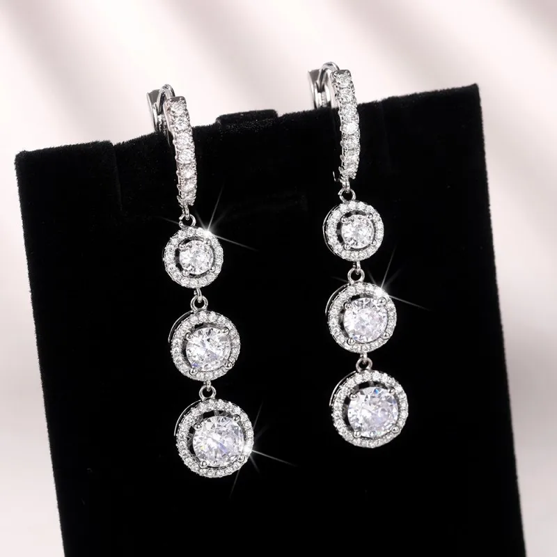 

Huitan Aesthetic Bridal Long Hanging Earrings with Brilliant Cubic Zirconia Luxury Wedding Accessories for Women Trendy Jewelry