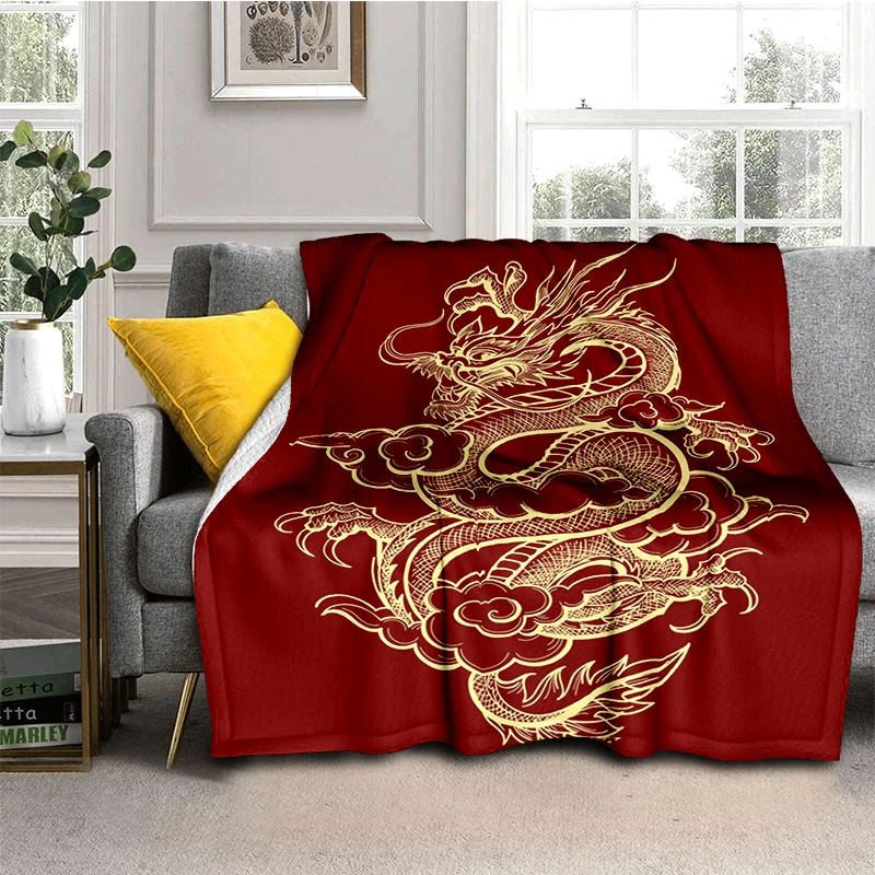 

China dragon pattern high definition printed custom blanket, fashionable, warm and lightweight blanket Office and home gifts