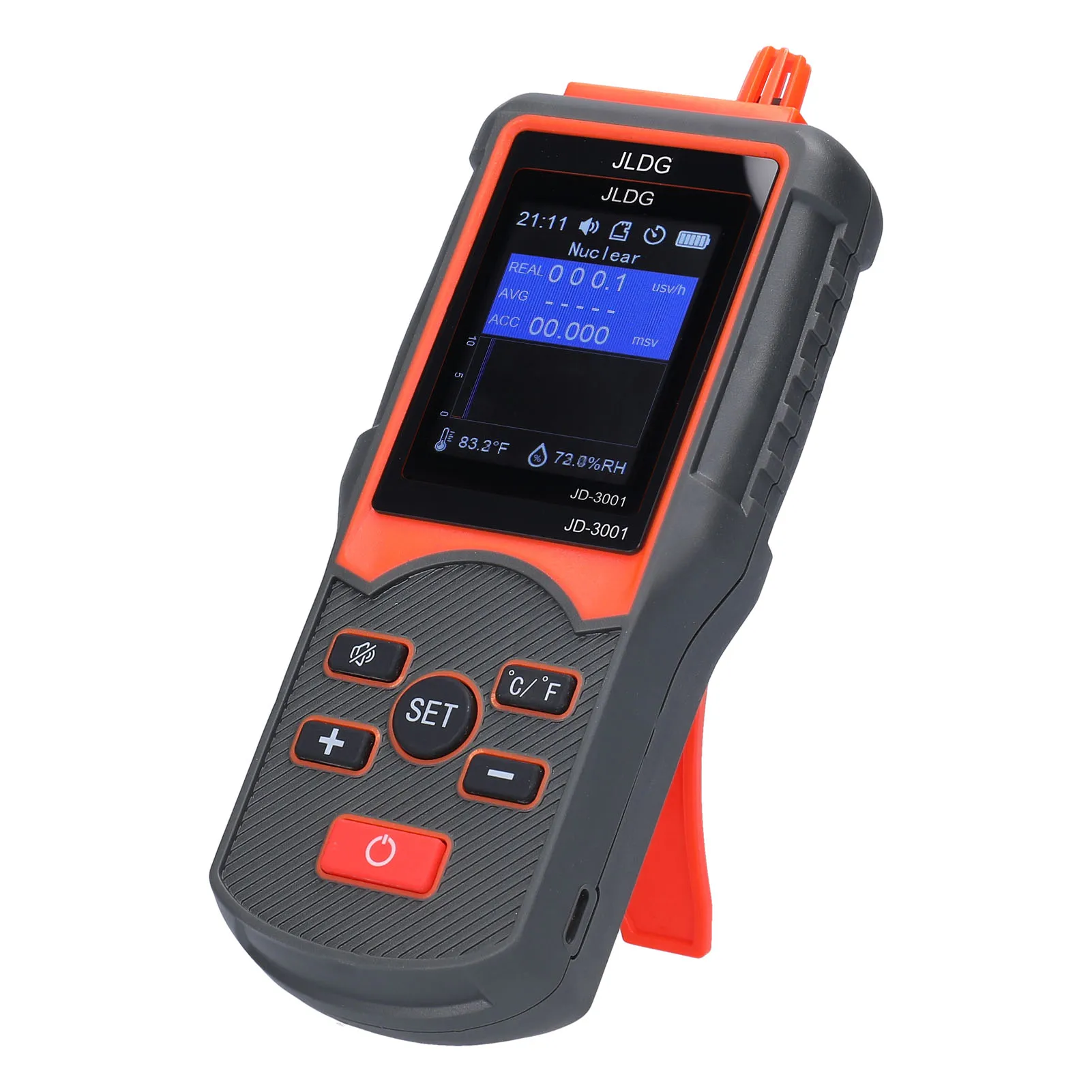 

JD-3001 Geiger Counter Electromagnetic Radiation Detector Temperature and Humidity Measurement Device with Data Export Function