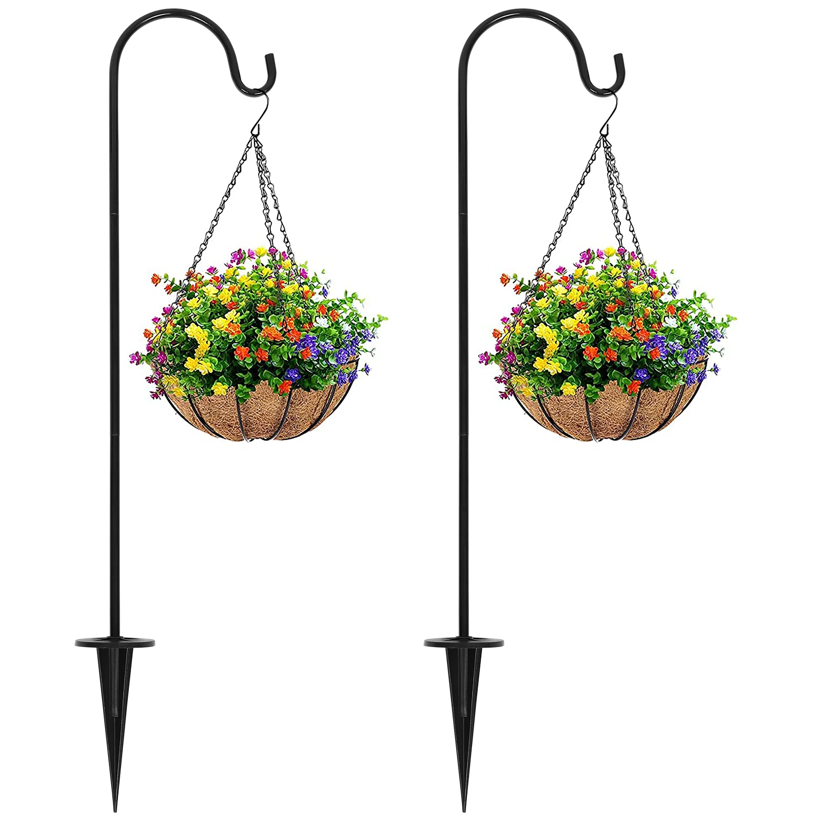 

2 Pcs Iron Floor Plug Bird Feeder Hanger Plants Outdoor Ground Gardening Decor Pole Stand Shepherd Hook Hanging Holder Lanterns