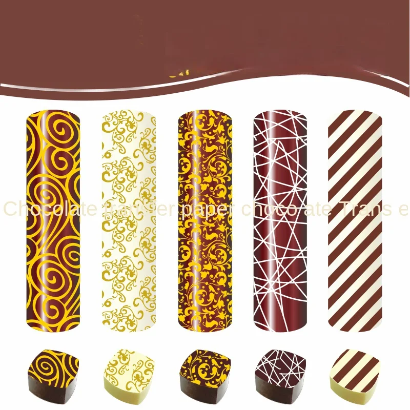 5 hojas de papel de transferencia de Chocolate, moldes de patrón de decoración de ondas curvas, herramientas de decoración de pasteles para hornear pasteles europeos