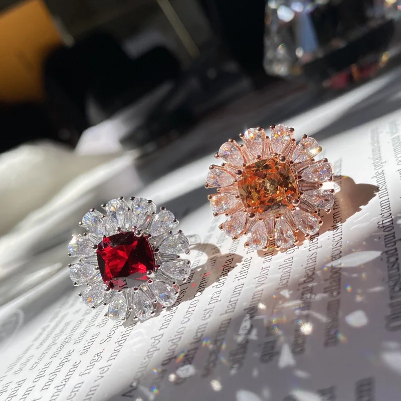 

Роскошное и элегантное кольцо с блестящими тычинками и кубическим цирконием ААА, открытое регулируемое Женское Обручальное кольцо, подарок на день рождения JZ127