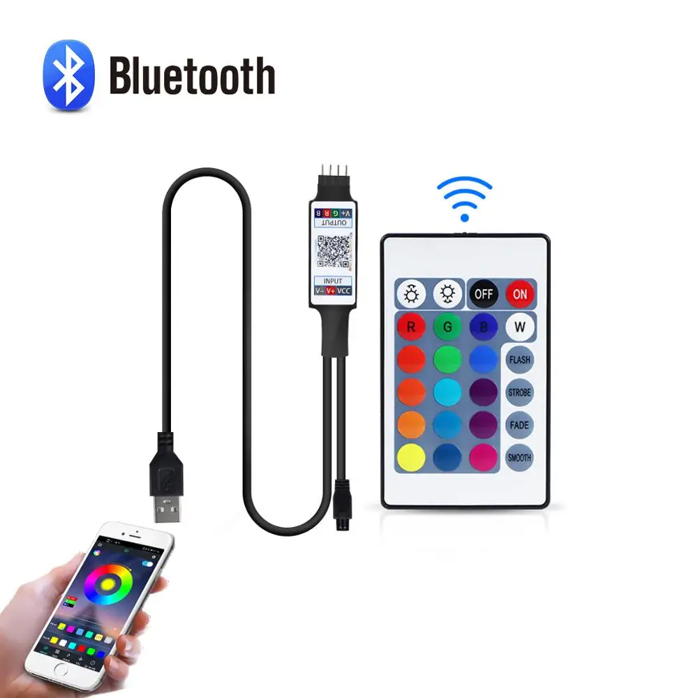 DC5V USB Bluetooth App RGB-контроллер с 4-контактным диодом и 24-клавишным IC-пультом