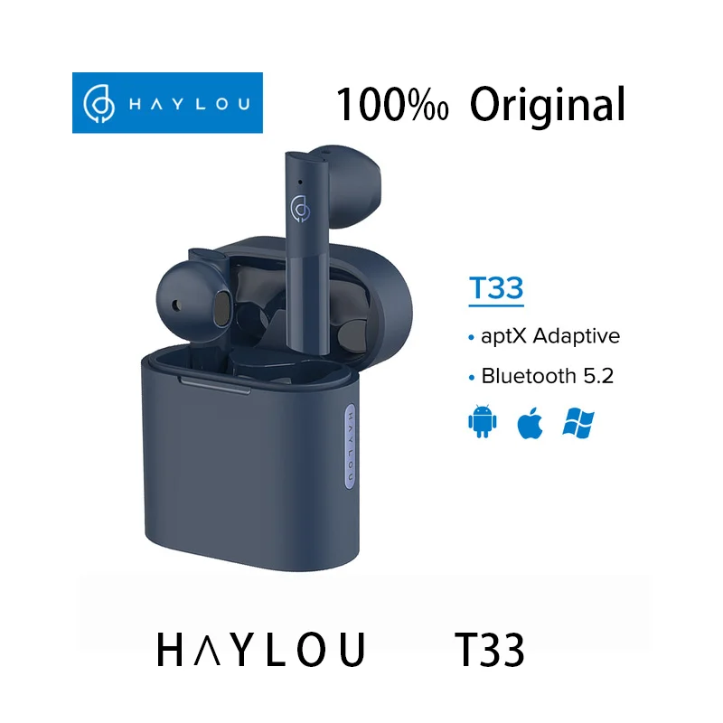 

Беспроводная гарнитура Haylou T33, HiFi Bluetooth-гарнитура 5,2 CVC + двойной микрофон, HD-вызов, шумоподавление, наушники, длительный срок службы батареи 6H