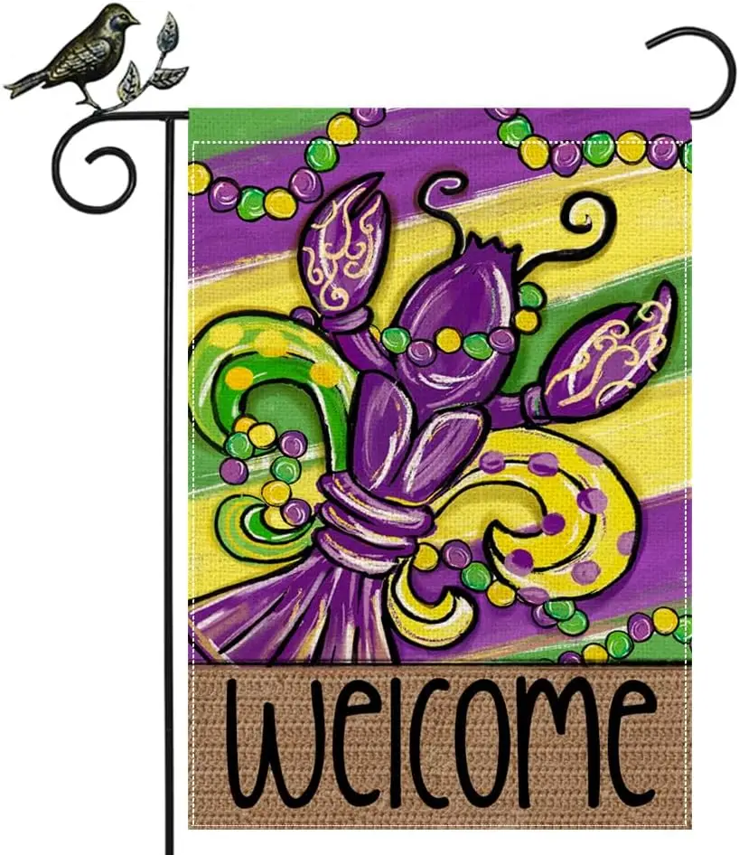 GEEORY Марди Гра Флер де Лис Садовый флаг 12 5x18 дюймов бусины Раки Новый Орлеан