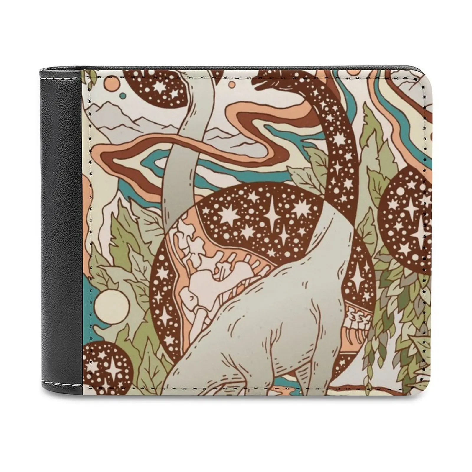 

Portal Retro Rainbow Palette Dinosaur Science Fiction Art Leather Wallet Credit Card Holder Luxury Wallet Brachiosaurus