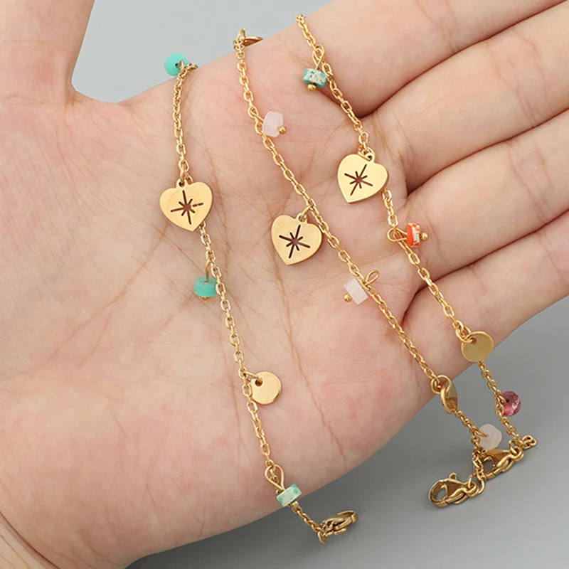 Bohemia Heart Love Pendant Bransoletki dla kobiet Łańcuch ze stali nierdzewnej Uroki z kamienia naturalnego Regulowane bransoletki Biżuteria
