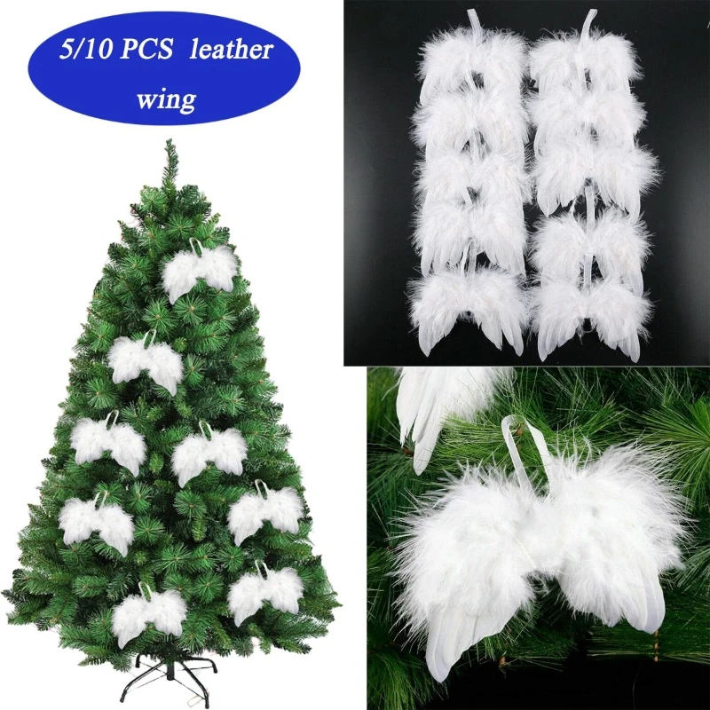 10 pcs White Feather Angel Wings Christmas Tree Decoration Hanging Xmas Ornament