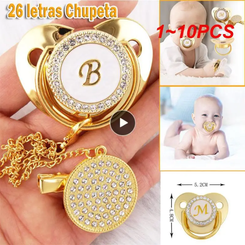 

1~10PCS Name Initial Letter Baby Pacifier and Pacifier Clips BPA Free Silicone Infant Nipple Gold Bling Newborn Dummy Soother