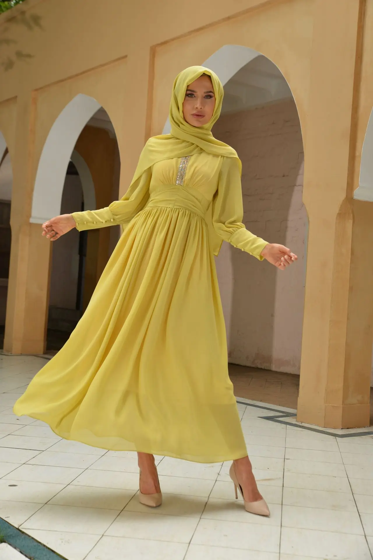 New High-quality Chiffon Middle East Mslalb Fashion Muslim Hijab Dress Robes Islamic Clothing for Women Vestidos Largos Kaftan