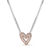 Authentic 925 Sterling Silver Moments Rose Freehand Heart With Crystal Necklace For Women Bead Charm Diy Fashion Jewelry