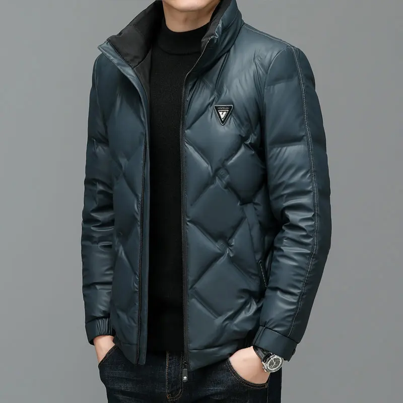 Winter Men Imitation Fur Puffer Parkas Green Blue Black Lightweight Thermal Quilted Jackets Male Casual Warm Padded Outerwear