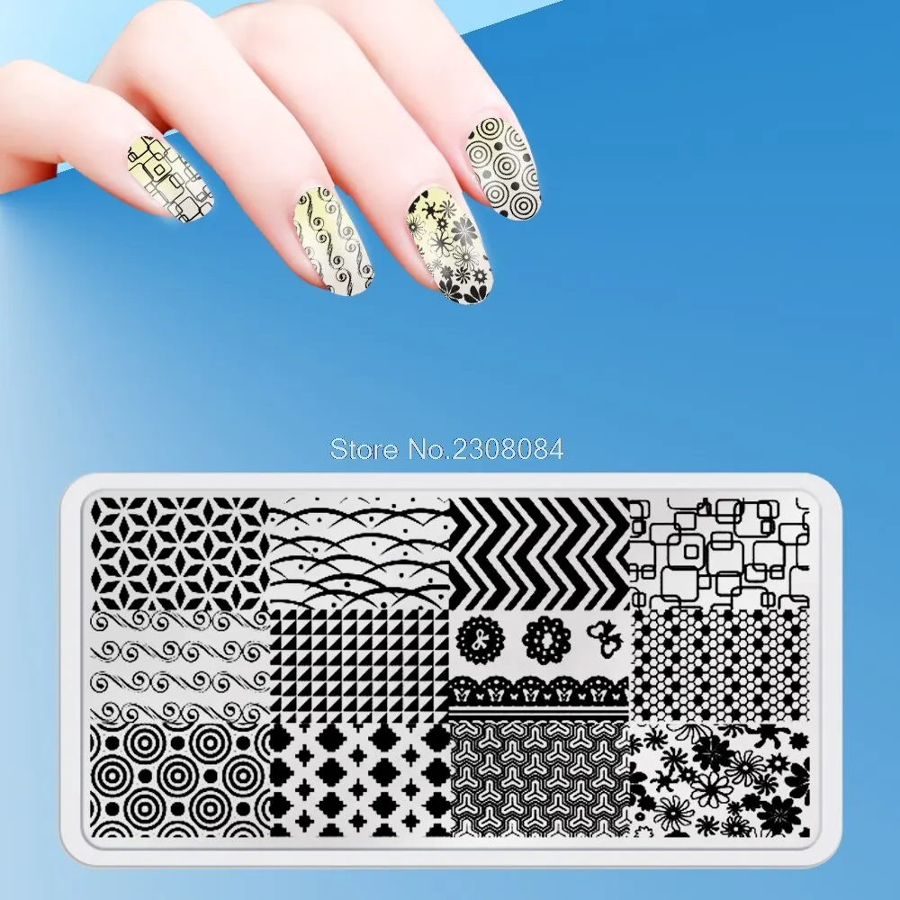 New 6*12cm MBP Series Nail Art Template Irregular Grid Dots Flower vine Rectangle Image Plate DIY Nail Stamping Plates images - 6