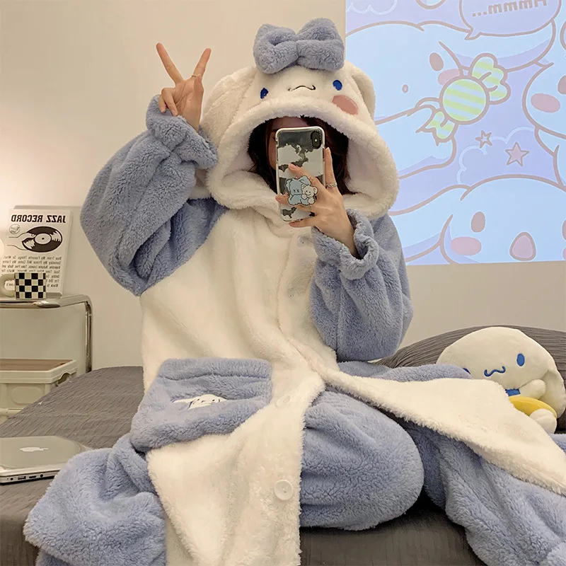 

Kawaii Sanrio Cartoon Cinnamoroll Pajamas Anime Plush Pajamas Home Clothes 2-piece Autumn and Winter Pajamas Set Cute Girls Gift