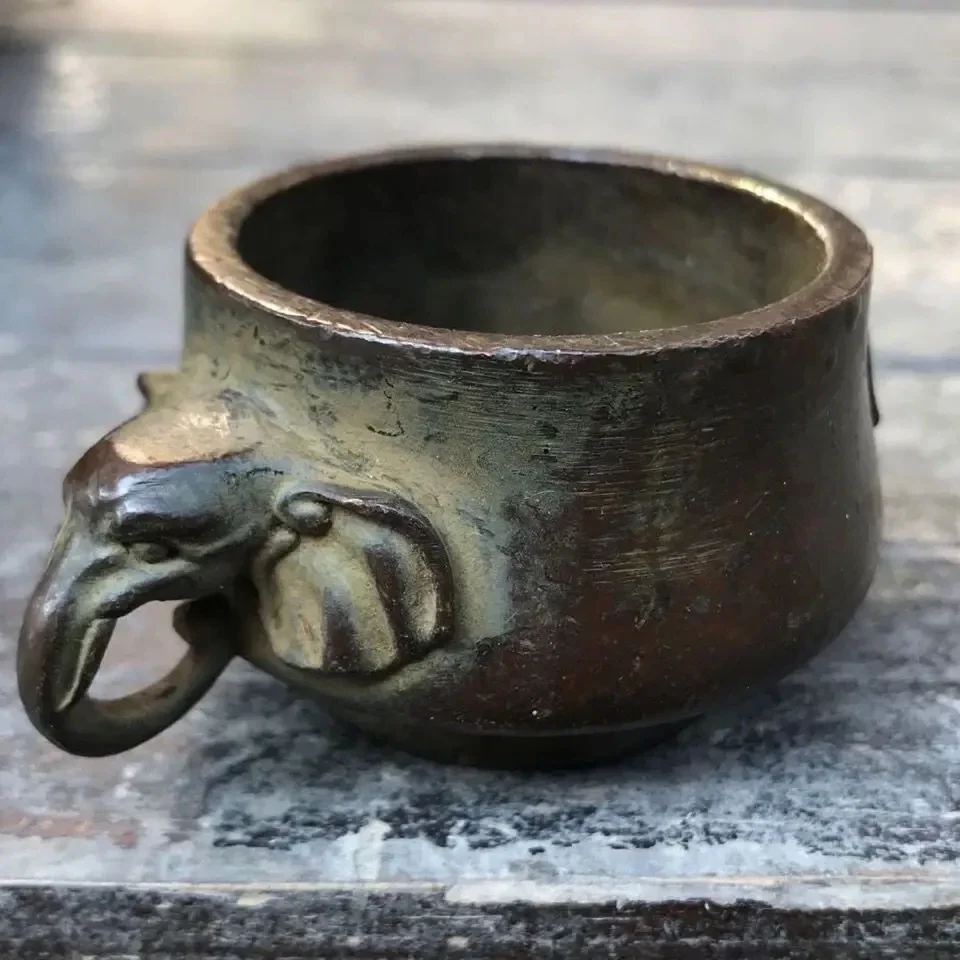 Медная маленькая курильница медная с двойным ухом голова слона исследование