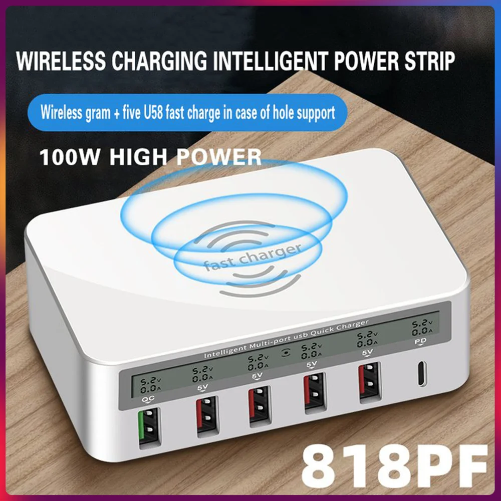 

Зарядное устройство с 5 Usb-портами, 100 Вт, 818PF, QC 3,0