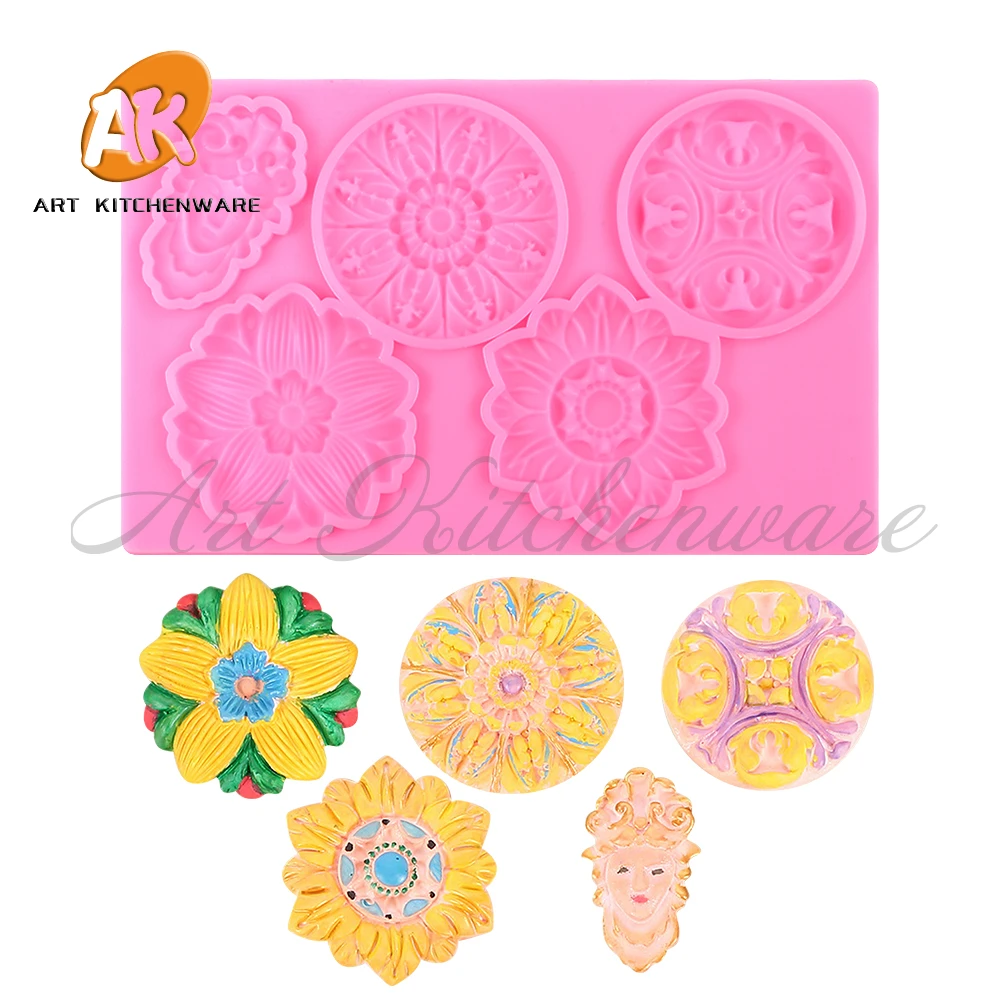 Силиконовая форма с тиснением подсолнечника барокко сахарная помадка
