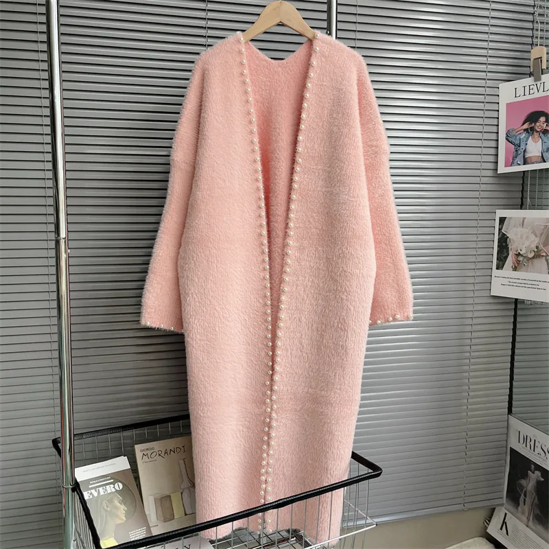 Женский длинный вязаный кардиган повседневный мягкий свитер с V-образным вырезом