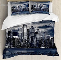 city double bed duvet cover set dramatic view of new york skyline from jersey side clouds buildings bedding set