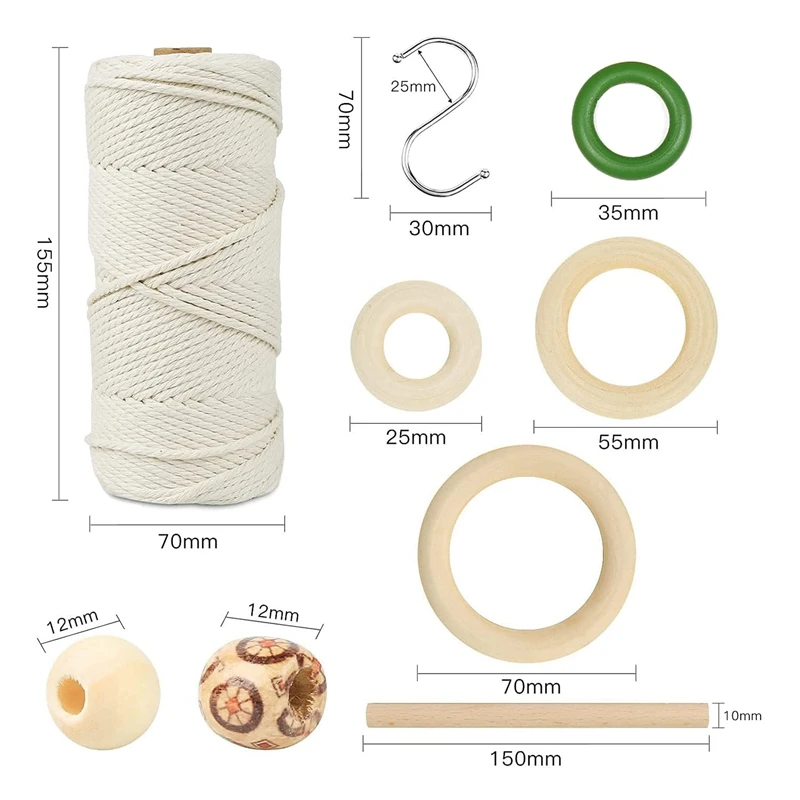 

DIY Macrame Kit For Adults Beginners,109 Yards Macrame Cord Macrame Beads With Wooden Rings And Sticks,Macrame Supplies