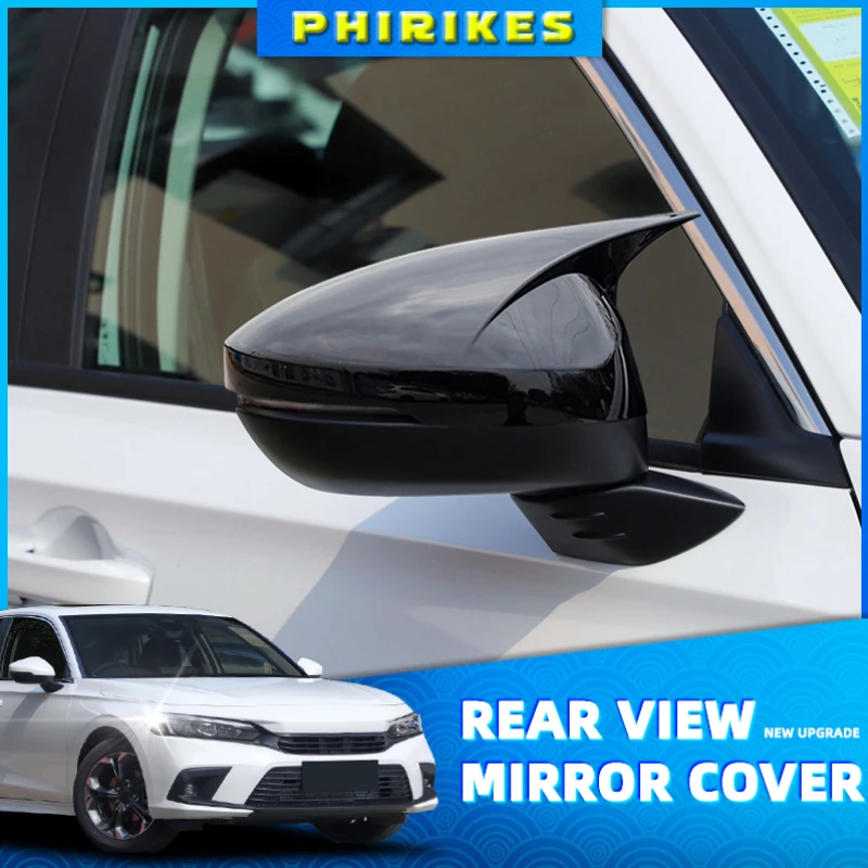 1 Pair Side Door Rearview Mirror Cap Cover Trim Glossy Black For Honda For Civic 11th Gen 2021 2022 2023 Rear View Mirror Cover